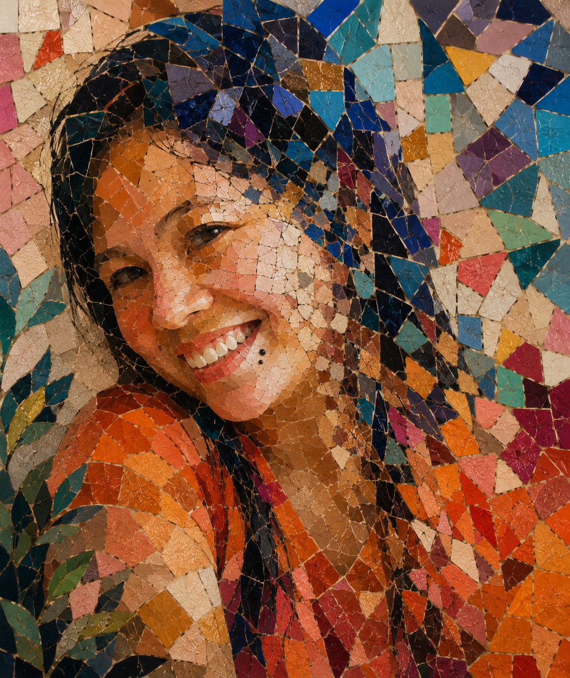 Mosaic portrait of Hydee M β a warm, hand-tiled artwork